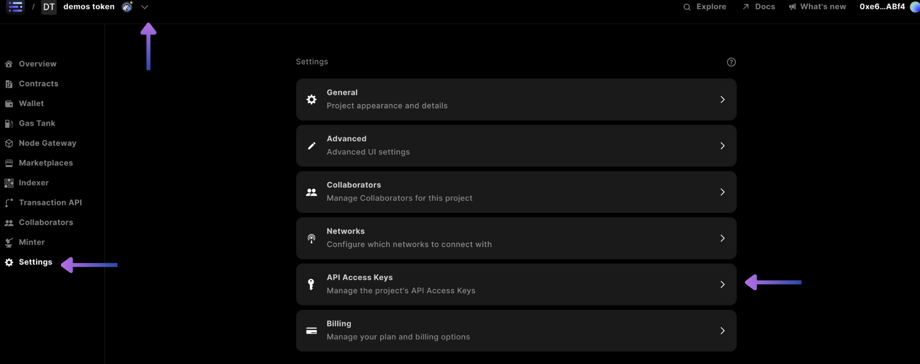 open project settings