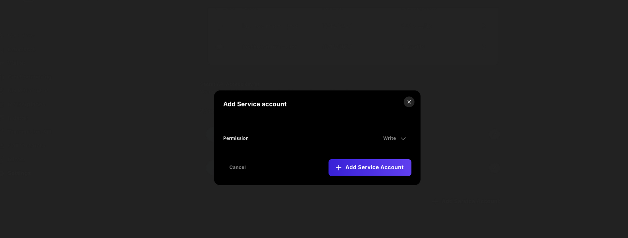 builder settings add service account