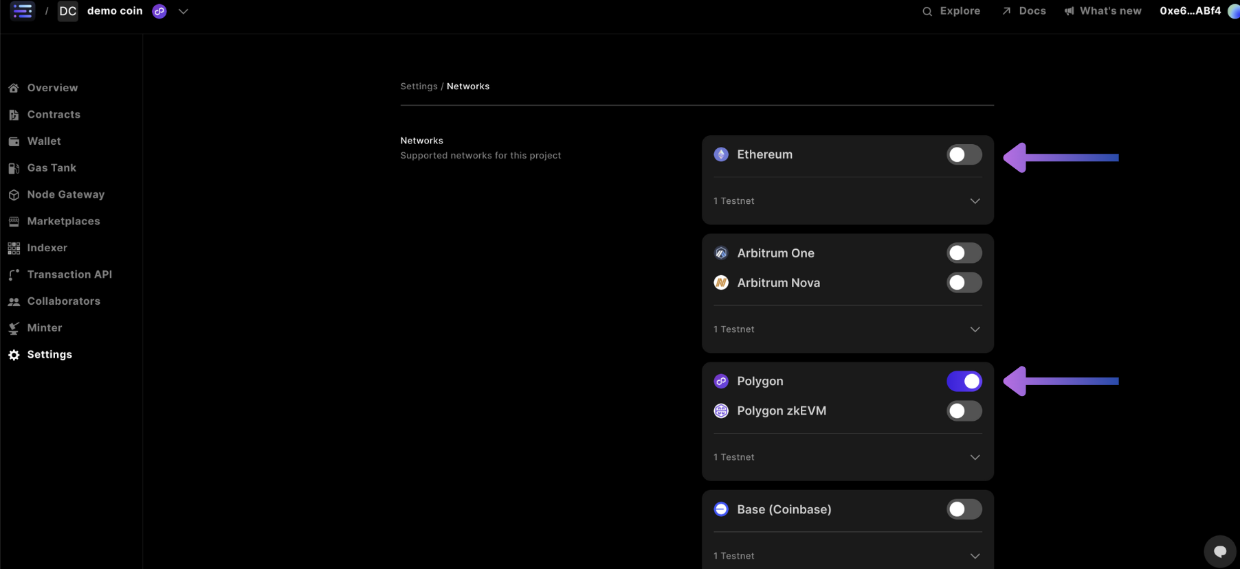 Builder settings Networks