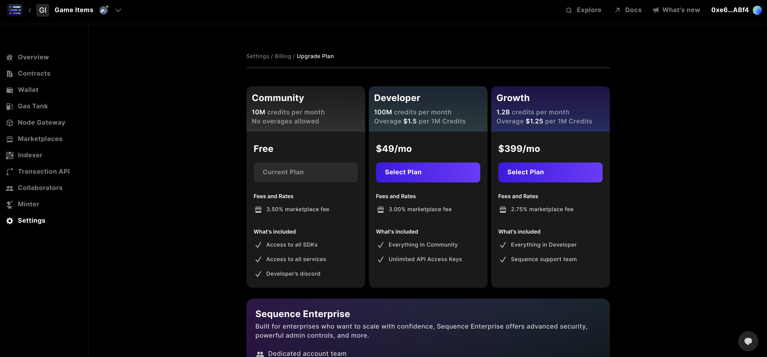 Builder settings billing upgrade plan dashboard