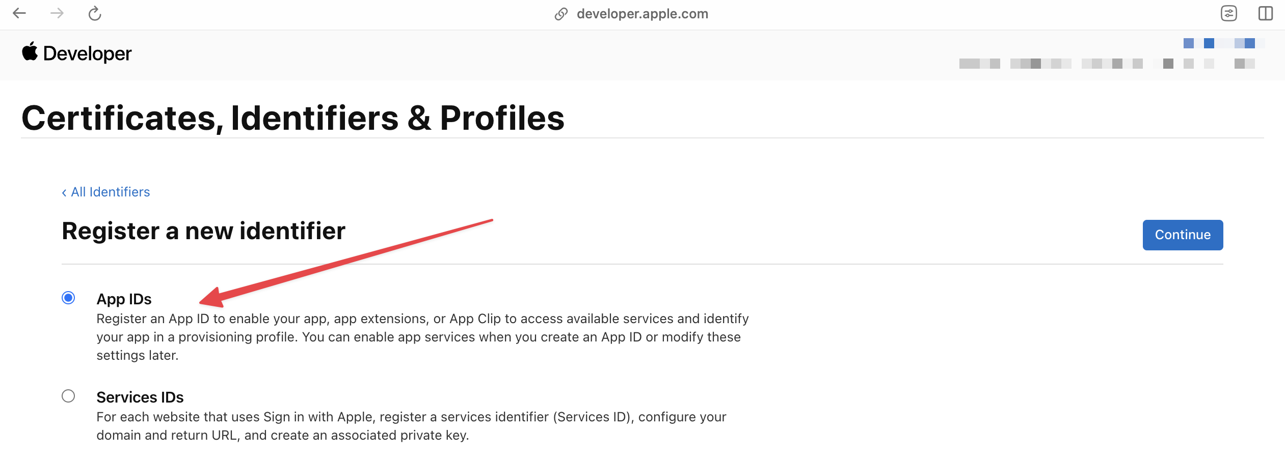 Apple Developer Console Identifier Creation